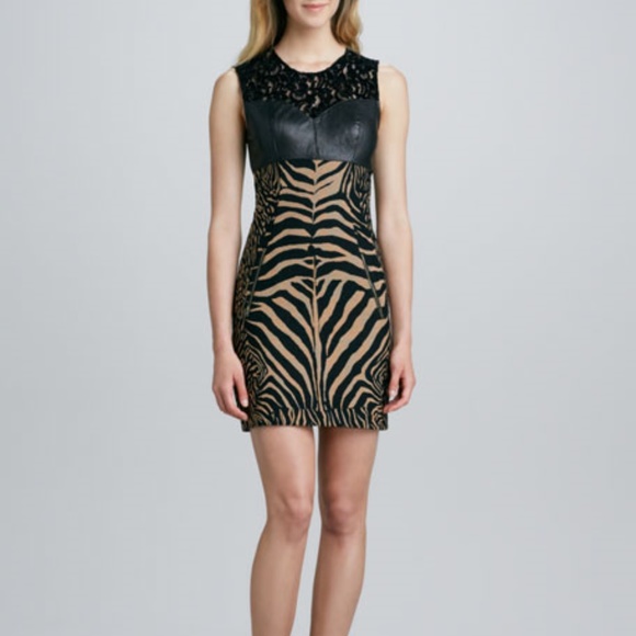 Tracy Reese Illusion Lace Leather Black/Tan  Dress - Picture 1 of 7
